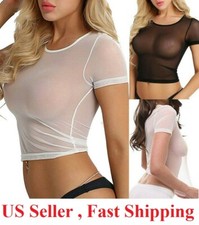 Women Sexy See Through Mesh Sheer Tank Crop Top clubwear party Tee Lingerie Women's T-shirt price