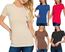 Women's Crew Neck Cotton T-shirt Short Sleeve Basic Plain Tee Soft Stretch Top Women's T-shirt price
