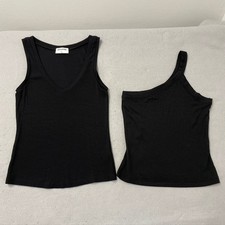 LNA Clothing Tank Top Set Women Small Black Ribbed V-Neck One-Shoulder 2 Piece Modest Clothing price