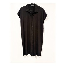 Eileen Fisher Black Jersey Knit Short Sleeve Button Down Shirt Dress Small S/P Modest Clothing price