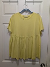 Zara yellow babydoll oversized t-shirt with ruffled hem Size Small Modest Clothing price