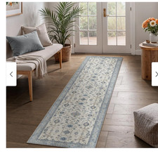 Low Pile Runner Rug, 2x10ft, Abstract, Machine Washable- Vintage Floral Blue Runner Rug price