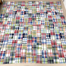 Handmade Navy Madras Plaid Scrappy Cotton Patchwork Queen Size quilt top/topper Quilt price