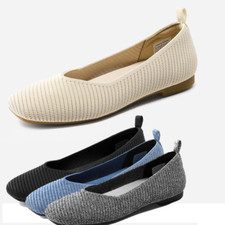 Women Lightweight Knit Flat Shoes Square Toe Comfortable Casual Shoes Women's Casual Shoes price