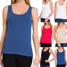 Women's Solid Cotton Tank Top Plain Stretch Fitted Scoop Neck Women's Tank Top price