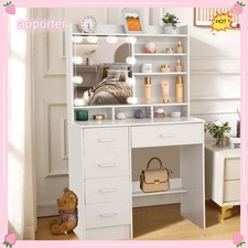 White Vanity Makeup Table with LED Lighted Mirror and 5 Drawers Dresser Desk USA Dresser / Vanity Table price