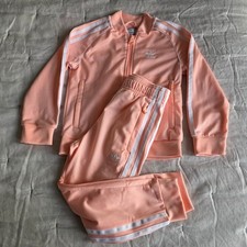 Size 5-6Y ADIDAS Originals Primeblue Pink Zip Jacket Pant Tracksuit Set Preloved Girls' Tracksuit price
