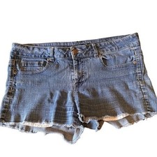 rue21 Womens Medium Wash Frayed Raw Hem Denim Jean Shorts Size 11/12 Women's Shorts price
