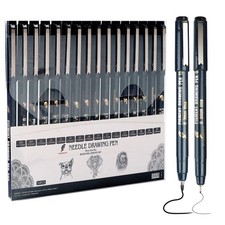 Micro Fineliner Drawing Pens Set Waterproof Black Ink Art Calligraphy 16 Pcs Chisel Tip (Calligraphy) Pen price