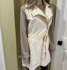 Kenneth Cole Cream Tan Trench Coat Women’s Size Medium Double Breasted EUC Women's Trench Coat price