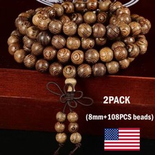 2pcs 8mm 108*Beads Mala Prayer Beads Natural wood Buddhist Bracelet Necklace Prayer Beads price
