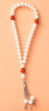 Elegant White Pearl & Carnelian Tasbih - Islamic Prayer Beads - Misbaha Prayer Beads price