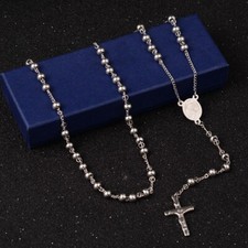 Stainless Steel Rosary Beads Necklace Crucifix Cross Prayer Virgin Mary N31 Prayer Beads price