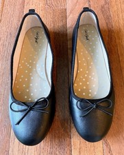 Girls' Cat & Jack Black Faux Leather Bow Ballet Flats Shoes, Size 5 Youth Girls' Ballet Flats price
