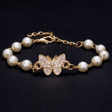 Fashion Men Women Gold Plated Butterfly Pearl Crystal Bracelet Adjustable Bangle Gold Bracelet price