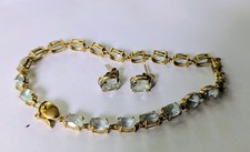 14k Gold Blue Topaz Tennis Bracelet Earrings Set Estate Gold Bracelet price