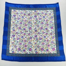 Yves Saint Laurent Scarf Womens Large Blue Floral Silk Chiffon Square Logo YSL Headscarf price