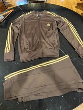 Adidas Originals Brown Gold 3 Stripe Track Suit Set Jacket Pants Men’s L Men's Tracksuit price