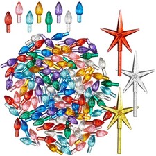 108 Replacement Silver Glitter Ceramic Christmas Tree Light Bulbs 3 Star Toppers Christmas Tree price
