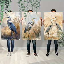 3 Panel Heron Wall Art Print, Coastal Blue Grey Bird Triptych Set, Framed Multi-piece / Forex Wall Art price