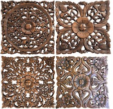 Square Wood Carved Floral Wall Art Panel. Optional Designs Brown 12" Multi-piece / Forex Wall Art price