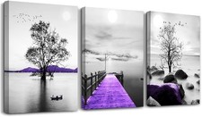 Lapremoly 3 Panel Canvas Wall Art Purple Black White Landscape Trees 28x20 Multi-piece / Forex Wall Art price