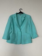 Suzanne Grae Turquoise Linen Blazer Women's Size S 3/4 Sleeve Button Pockets Women's Jacket price