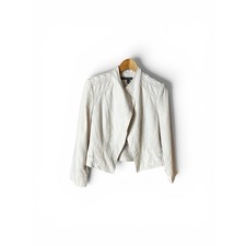 White House Black Market Cream Leather Cropped Jacket Size 4 Women's Jacket price