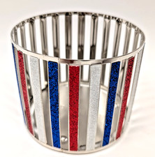 New Classy! Bath Body Works RED WHITE & BLUE STRIPES 3-wick Candle Holder Sleeve Candle Holder price