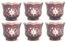 Votive Candle Holder Glass Amethyst Color Floral Design 3.5"Dia 2.75"High Set/6 Candle Holder price