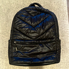 CaraaXAthleta Black Quilted Backpack Zip Closure Padded Straps, Pockets Silver Women's Backpack price