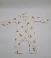 NEW Teddy Print Baby Zip-up Romper Jumpsuit Boy Girl 100% Organic Cotton Sleeper Baby Bodysuit price