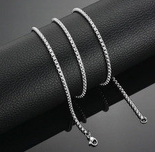 Round Box Chain Stainless Steel Necklace Silver Men Women 16"-32" Silver Necklace price