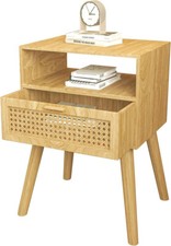 Nightstand with Rattan Door Wooden Bedside Table End Table 1 Drawer Storage Nightstand price