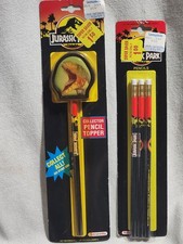 Vintage 1992 Jurassic Park Wooden Pencil Set And Dinosaur Topper Wooden Pencil price