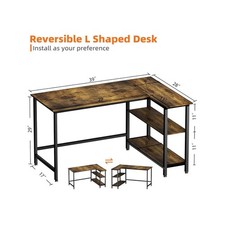 39" L-Shaped Home Office Computer Desk w Shelves, Rustic Brown w Black Frame Office Computer Desk price