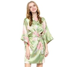 Satin Floral Green Japanese Kimono Pajamas Sleepwear Bathrobe XXL Bathrobe price