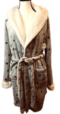 Robe Womens One Size Gray Polka Dot Plush Fleece Hooded Belted Lounge Soft Bathrobe price