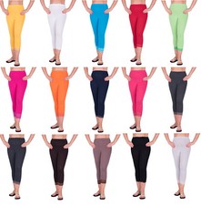 Cropped Leggings With Lace 3/4 Length Casual Cotton Pants Hot Colours Sizes 8-22 Leggings price