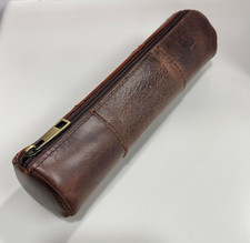 Vintage Full Grain Leather Pencil Case Zippered Pen Pouch Holder Tool Bag Brown Pencil Case price