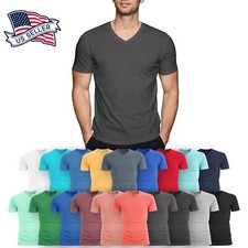 Mens V Neck T Shirt Short Sleeve Slim Fit Casual Plain Tee Top Soft Cotton Men's Shirt price