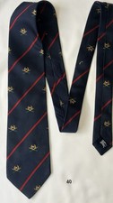 Burberry London 100% Silk Necktie Navy Red Regimental Stripe Equestrian Crest Tie price