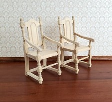 Dollhouse Miniature Arm Chairs Dining Room Set of 2 Unpainted Wood 1:12 Scale Dining Room Set / Set price