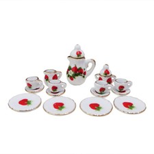 8set Dollhouse 1:12 Scale Red Cherry Ceramic Tea Set Dining Room Dining Room Set / Set price