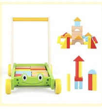 New -- Jamohom Wooden Frog Baby Learning Walker Activity Center Toy with Blocks Yürüteç price