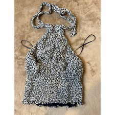 Abercrombie & Fitch Floral Smocked Halter Top XXS Blue White Bayan İç Atlet price