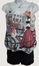 Unisono European boutique Graphic knit Tank Whimsical cityscape Graphic Bayan İç Atlet price