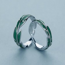 2pcs/set Fashion Leaf Enamel Promise Ring Couple Adjustable Love Jewelry Gift Bijuteri Yüzük price