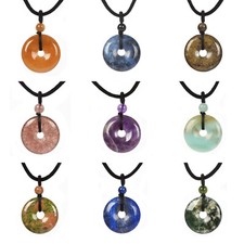 Gemstone 25mm Donut Beads Reiki Chakra Pendant Necklace Handmade Jewelry 22 Inch Renkli Taşlı Kolye price
