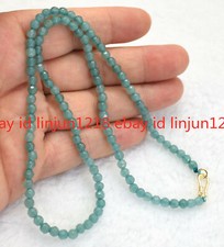 New 4mm Faceted Gray Blue Aquamarine Gemstone Bead Necklace 18'' Renkli Taşlı Kolye price